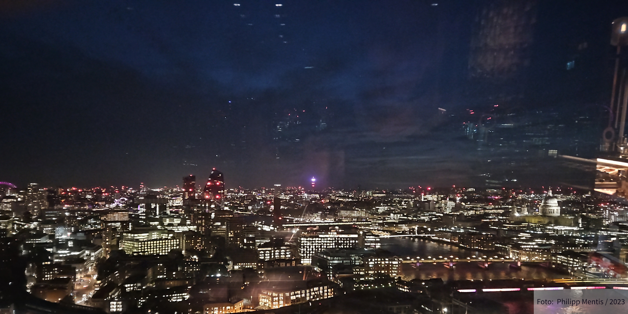 !B View from The Shard of London city at night.