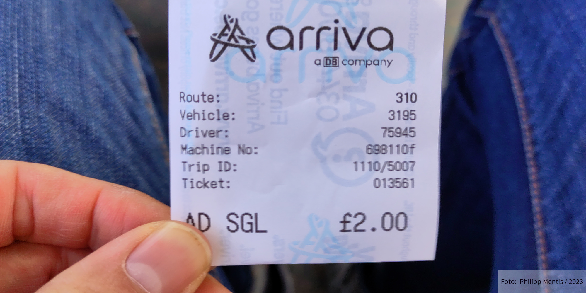 !B Ticket of a Liverpool bus, operated by DB company Arriva.